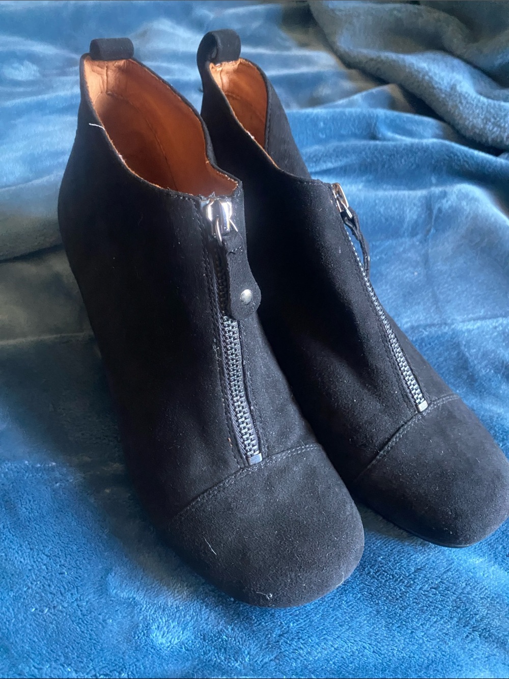 gentle souls Black Suede Front-Zip Ankle Booties